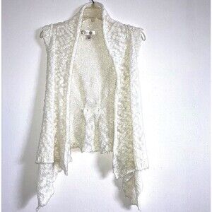DECREE M White Nubby Knit Waterfall Sleeveless Flowy Tunic Duster Top Swing Vest